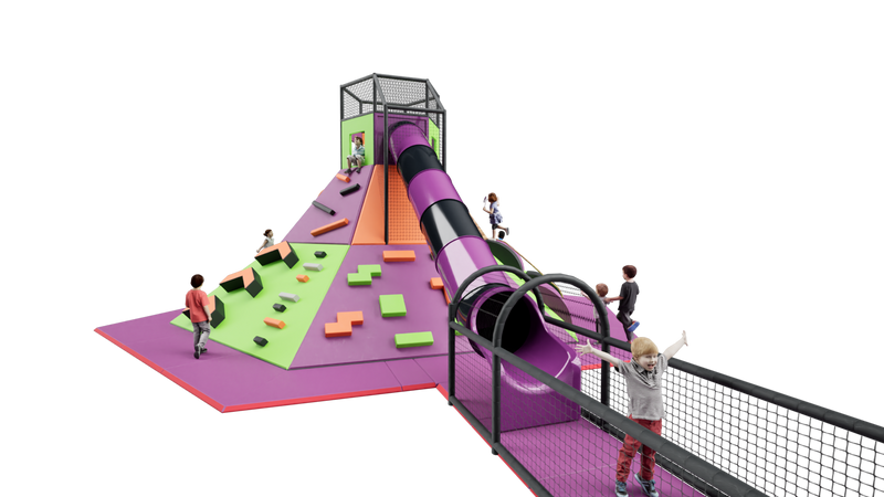 Children's playground with slides and climbing structures on a white background